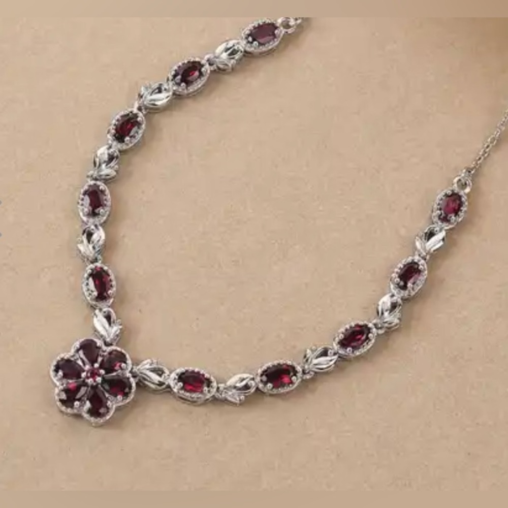 American Arizona Anthill Garnet Necklace 18” Plat/Sterling Silver